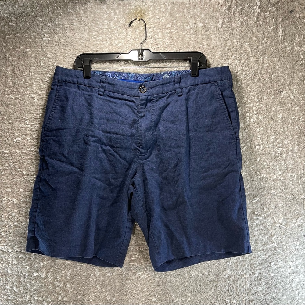 Tommy Bahama Shorts Mens Sz 38 Blue Linen Coolmax Poly Casual Beach Golf Resort